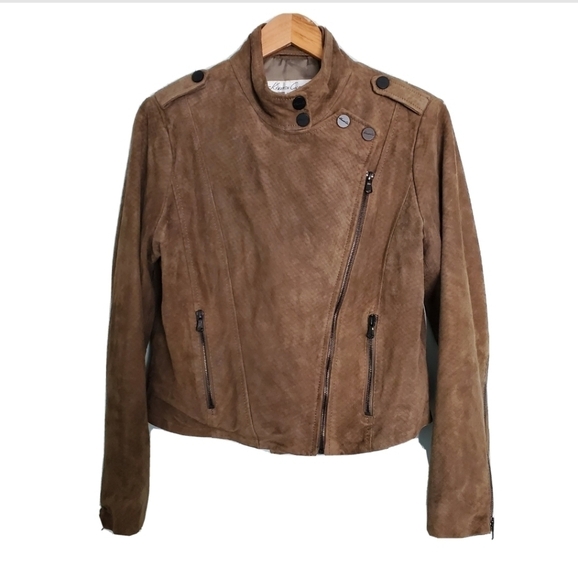 Kenneth Cole Snake Print Moto Suede Jacket - Picture 1 of 5
